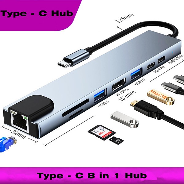 USB C Hub with HDMI+RJ45+USB3.0*1+USB2.0*1+PD+SD+TF +Type-C data