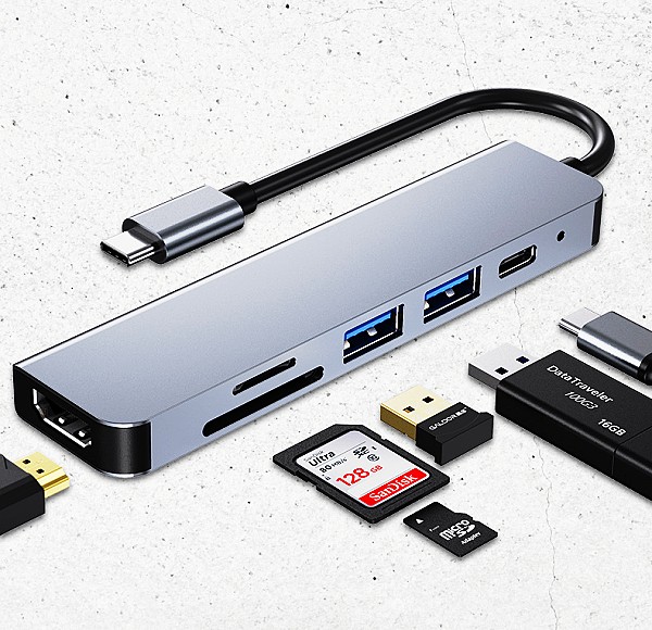 6 in 1 Type C Dock Station with HDMI+USB3.0*1+USB2.0*1+PD+SD+TF