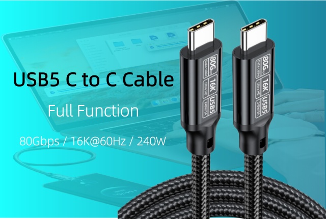 USB5 16K Full Function Cable support 240W Fast Charging 80G Data Transfer and 16K UHD Display